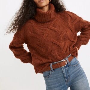 Madewell Somervell Modern Cable Turtleneck Sweater - Heather Cinnabar